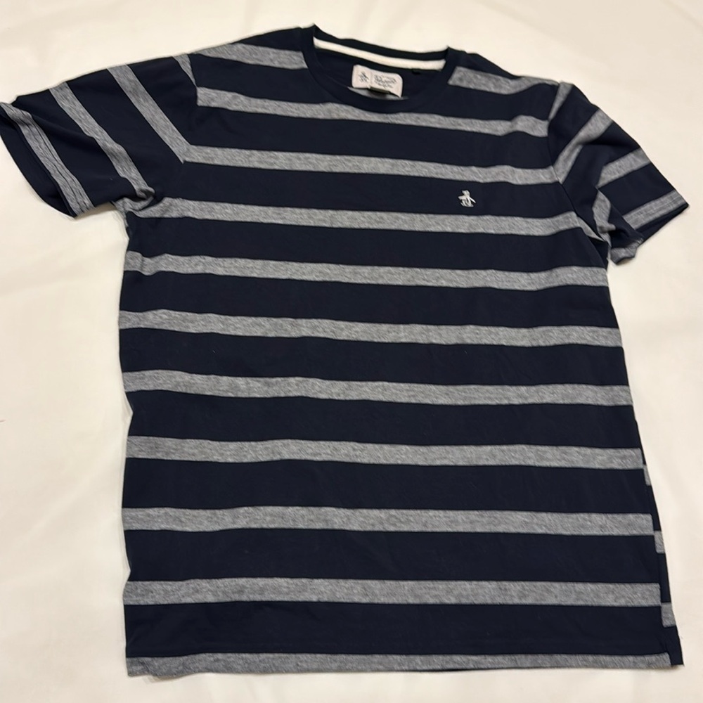 Original Penguin Striped Navy T shirt, EUC, Size XL